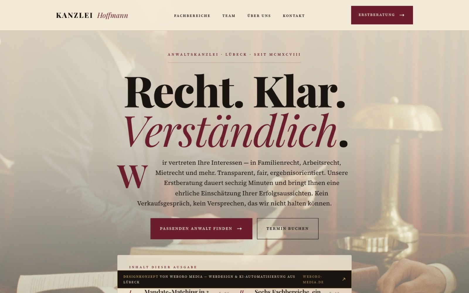 Hero-Screenshot der Beispielseite Kanzlei Hoffmann